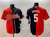 Men's Cincinnati Bengals #5 Tee Higgins Orange Black Split With Patch Cool Base Stitched Jersey Dzhi,baseball caps,new era cap wholesale,wholesale hats